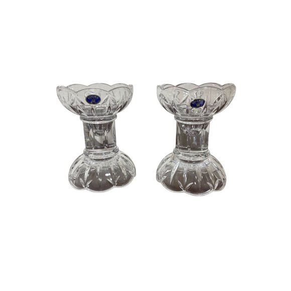 Vintage Pair of Bohemia Czech Lead 24% Crystal Candle Holders - Picture 1 of 5